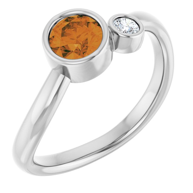 Sterling Silver 5 mm Natural Citrine & .06 CT Natural Diamond Ring